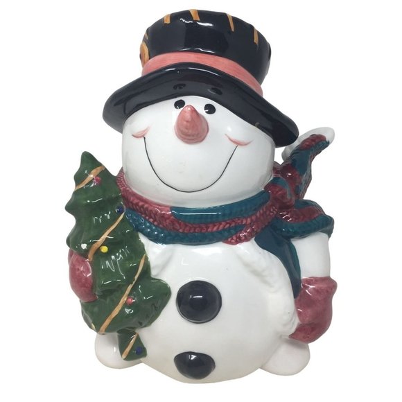 Fun and Festive Smiling Ceramic SNOWMAN COOKIE Jar - Great Holiday Kitchen Decor - Picture 1 of 9